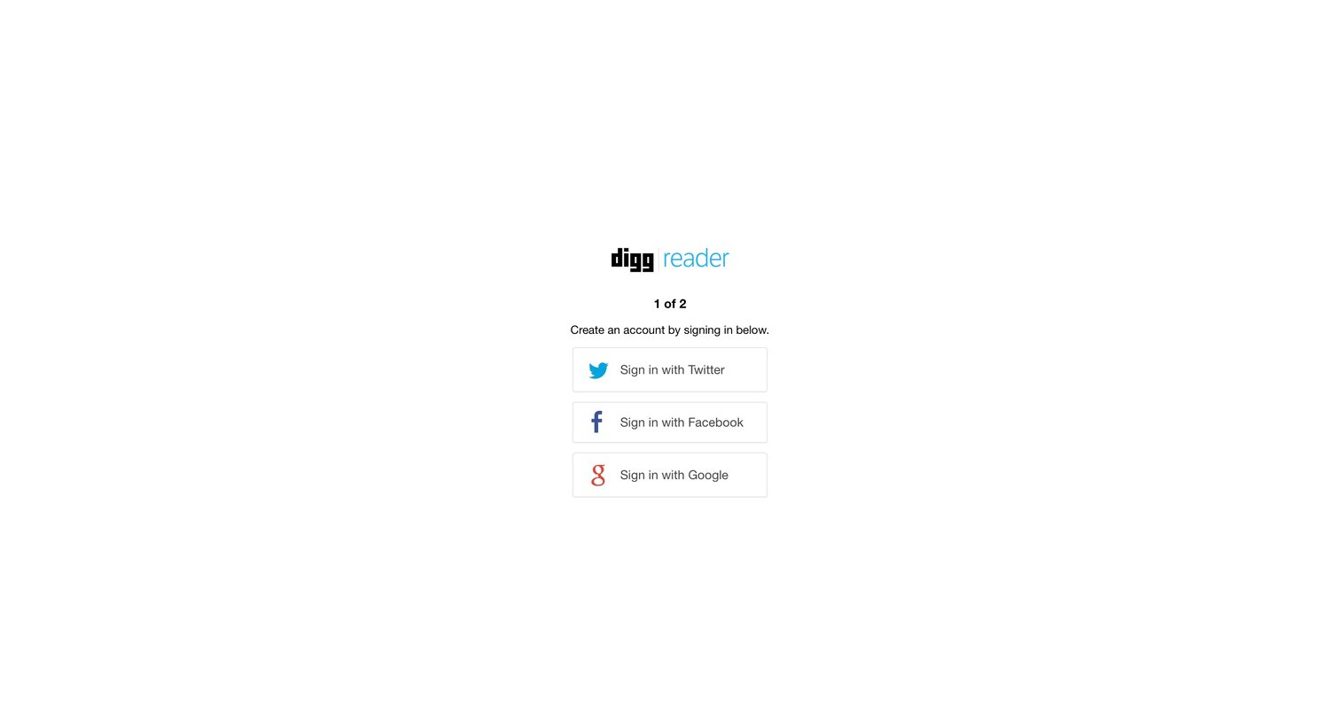 Digg reader - Sign in screen