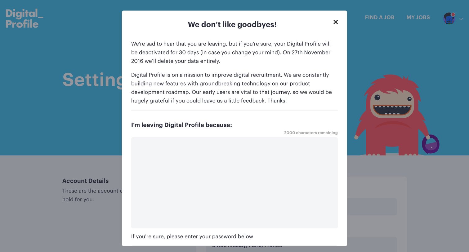 Delete account from Digital profile