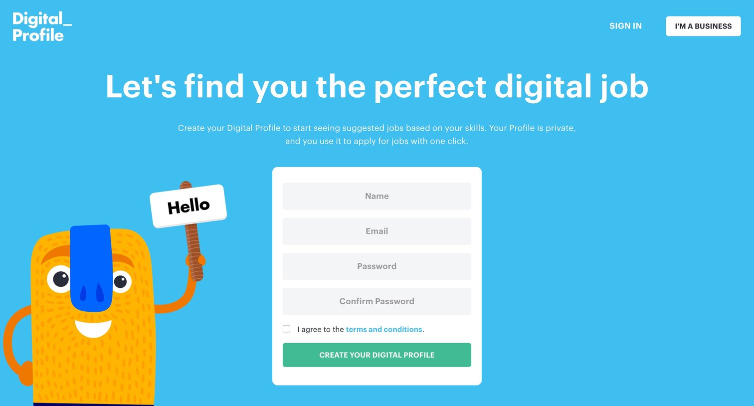Digital profile - Sign up screen