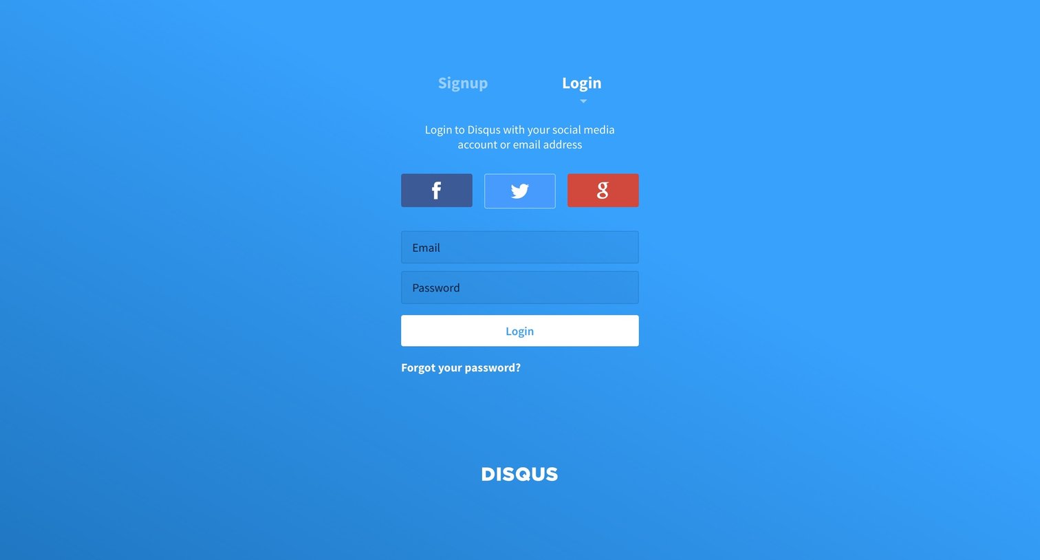 Disqus - Sign in screen