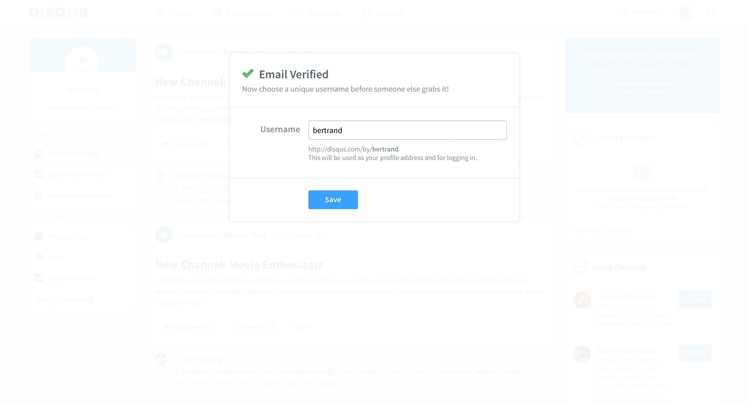 Disqus - Sign up screen