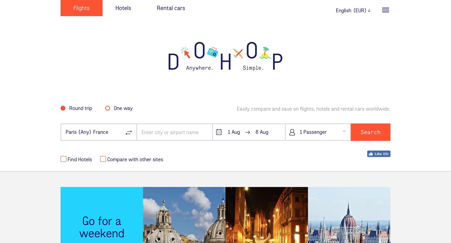 Dohop - Landing page screen