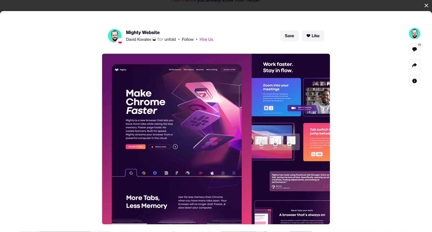 Dribbble - Mighty Website by David Kovalev ◒ for unfold on Dribbble screen