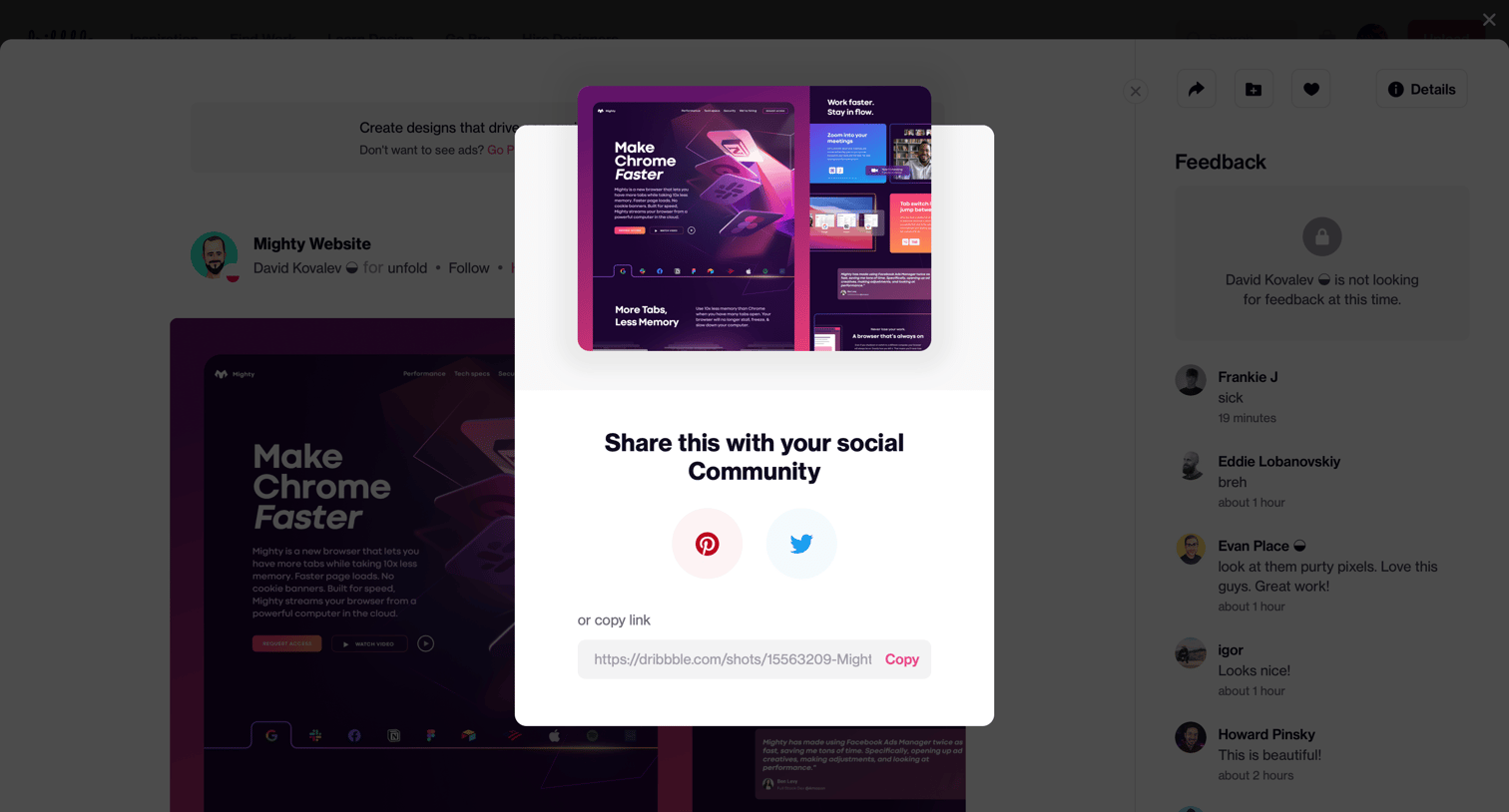 Dribbble - Mighty Website by David Kovalev ◒ for unfold on Dribbble screen