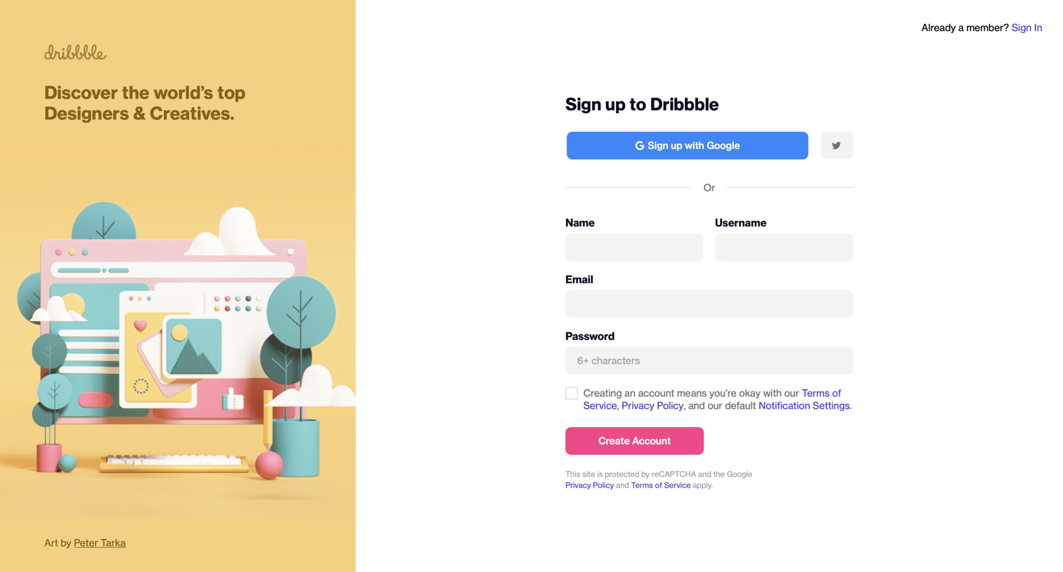 Dribbble - Sign Up | Dribbble screen