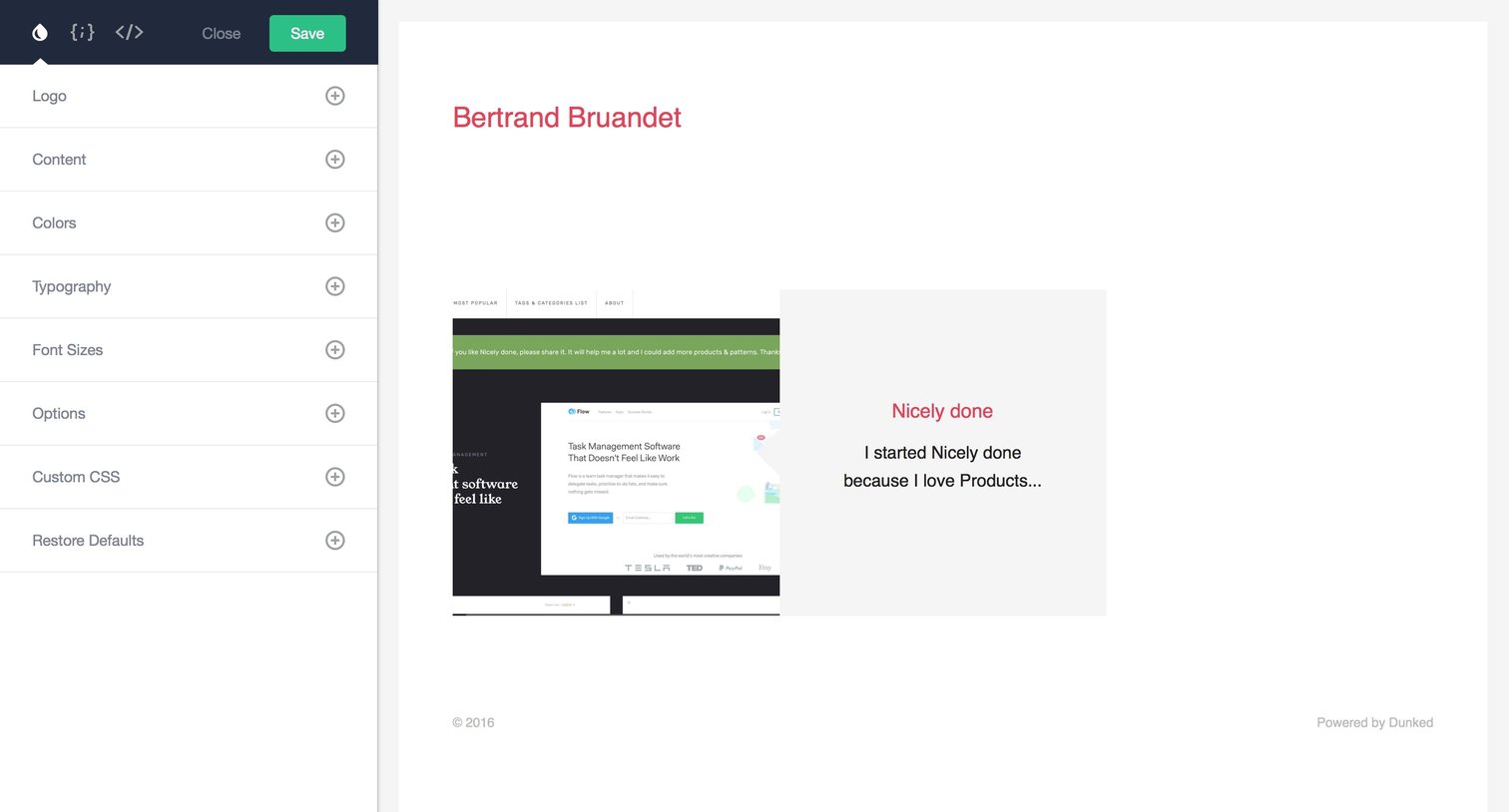 Dunked - Content editor screen