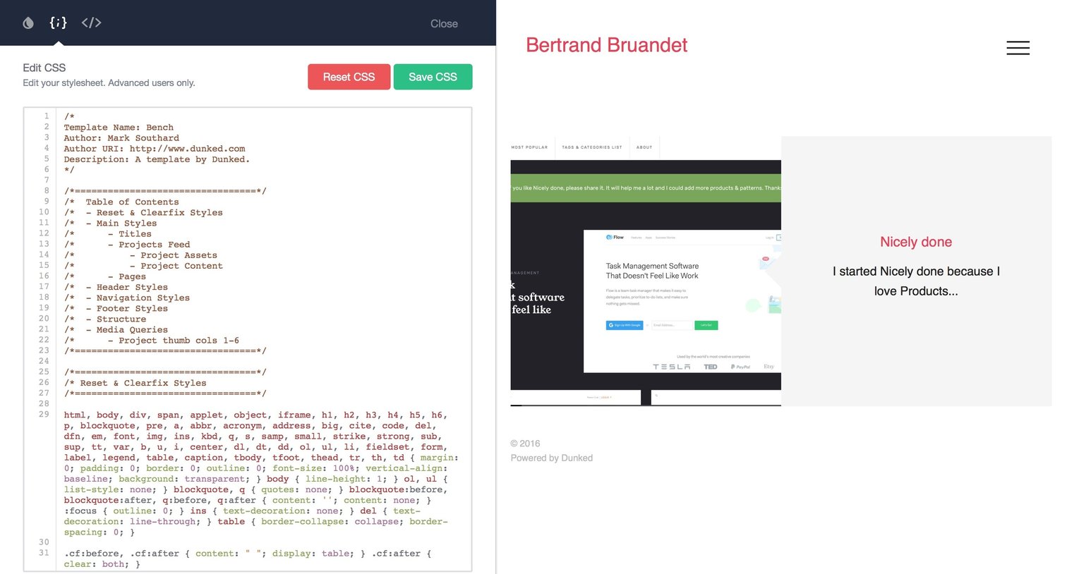 Dunked - Content editor screen