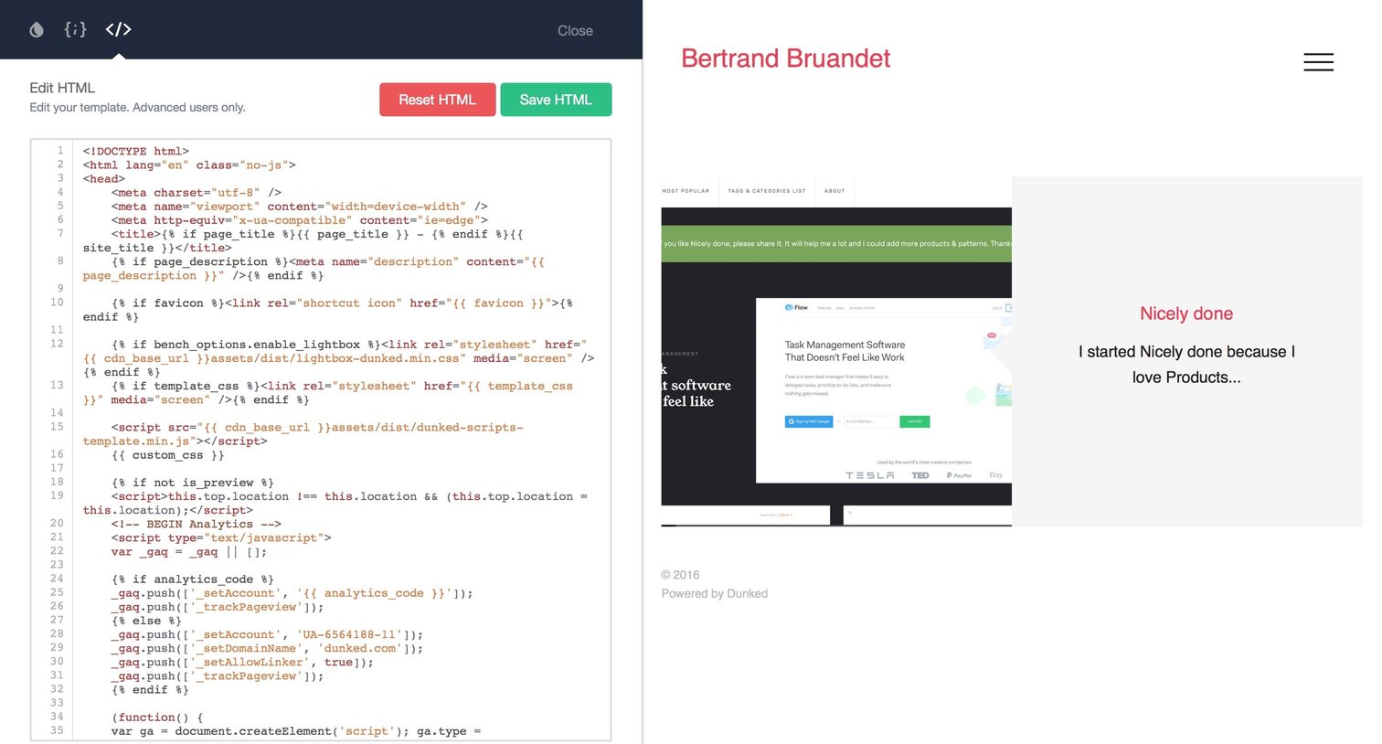 Dunked - Content editor screen