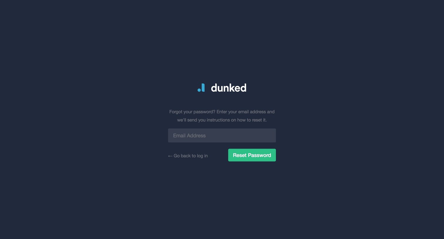 Dunked - Password reset screen