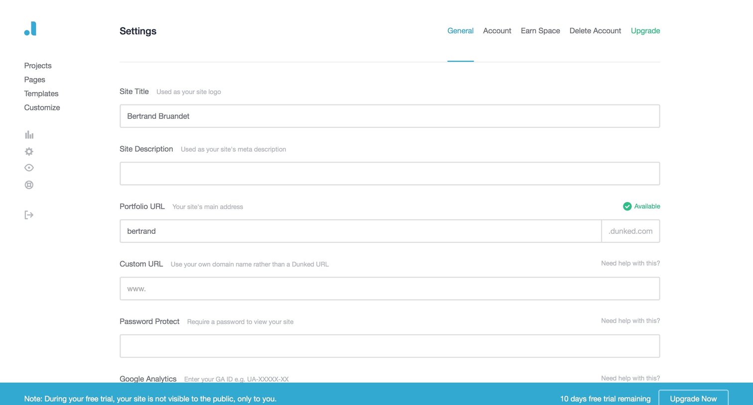 Dunked - Settings screen