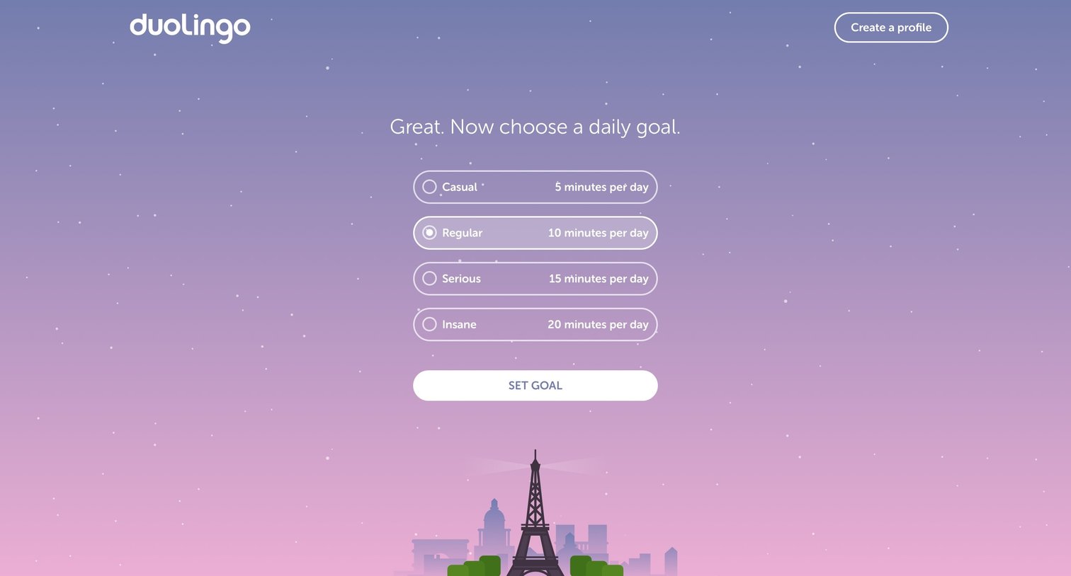 Duolingo - Sign up screen