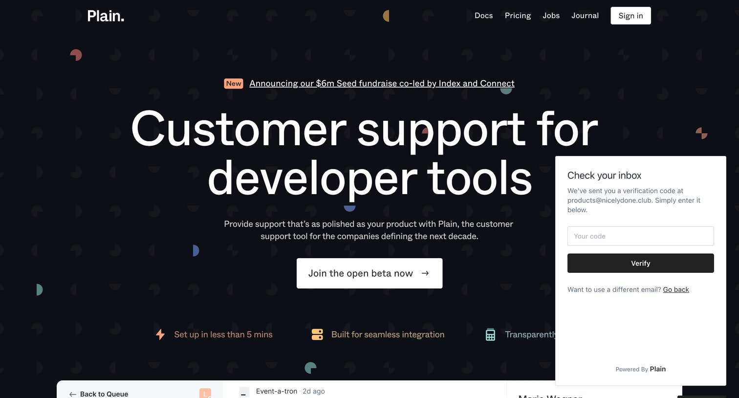 Plain - Plain - Customer support for modern tools screen