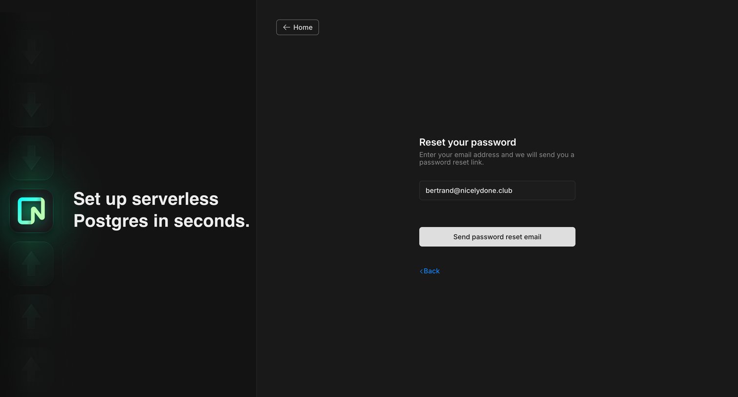 Neon - Password Reset screen