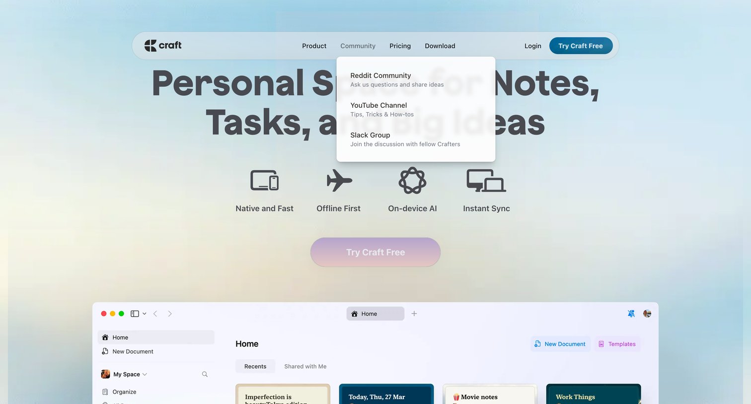 Craft - Personal Space for Notes, Tasks, and Big Ideas screen
