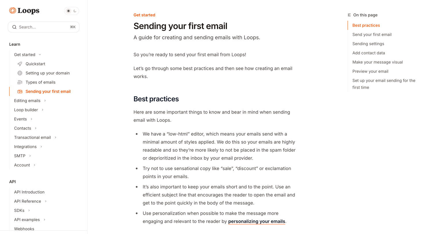 Loops - Sending your first email - Loops screen