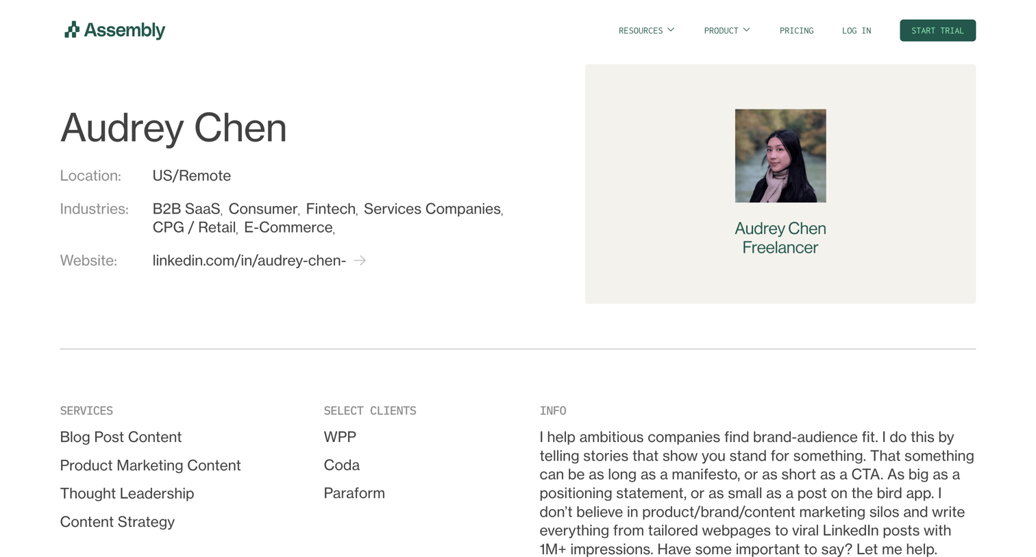 Assembly - Audrey Chen | Directory by Assembly screen