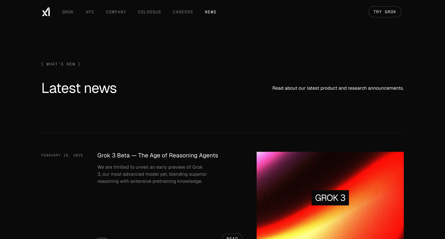 Grok - News | xAI screen