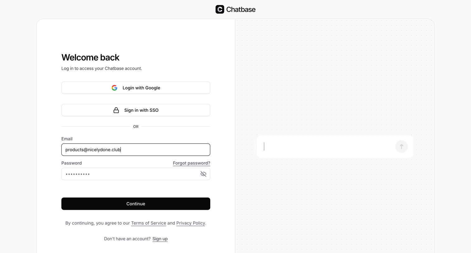 Chatbase - Sign In - Chatbase screen
