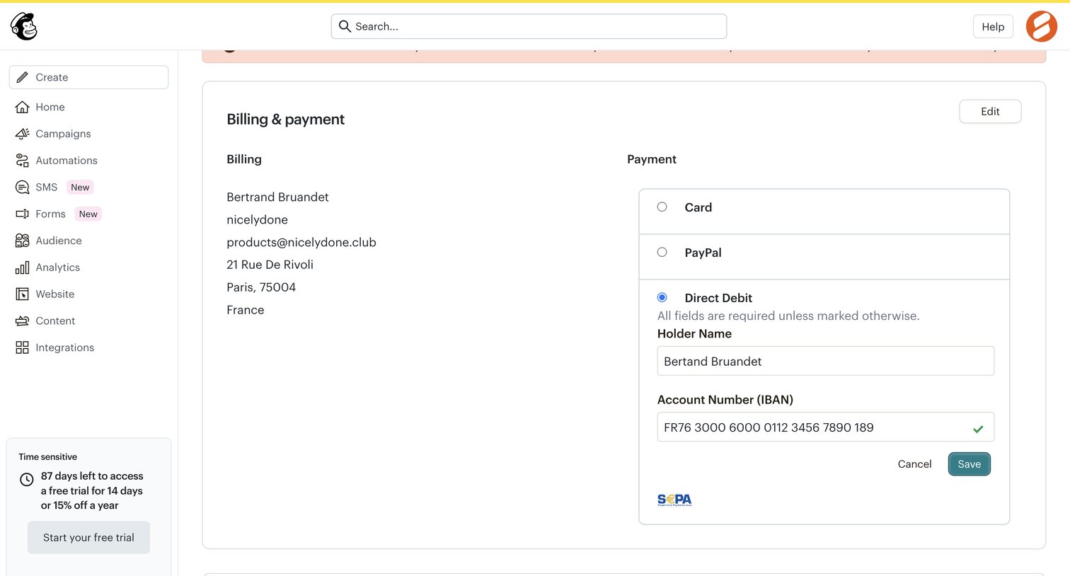 Mailchimp - Billing Information | Mailchimp screen