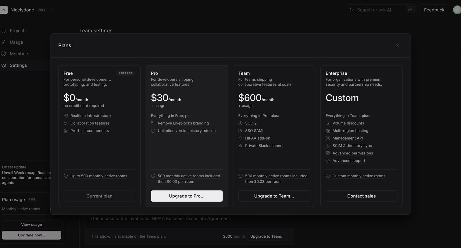 Liveblocks - Nicelydone | Billing screen