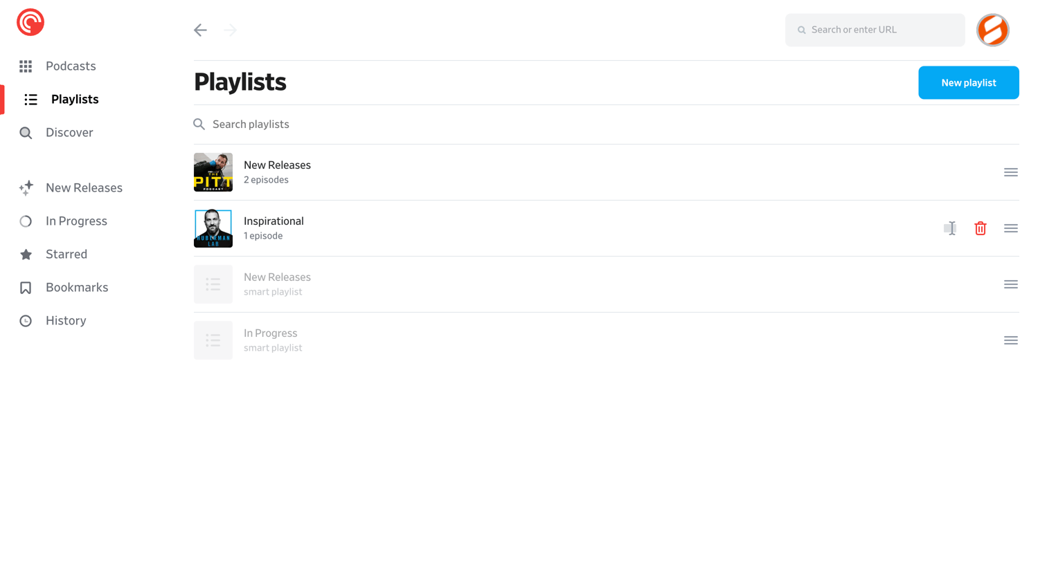 Pocket Casts - Playlists - Pocket Casts screen