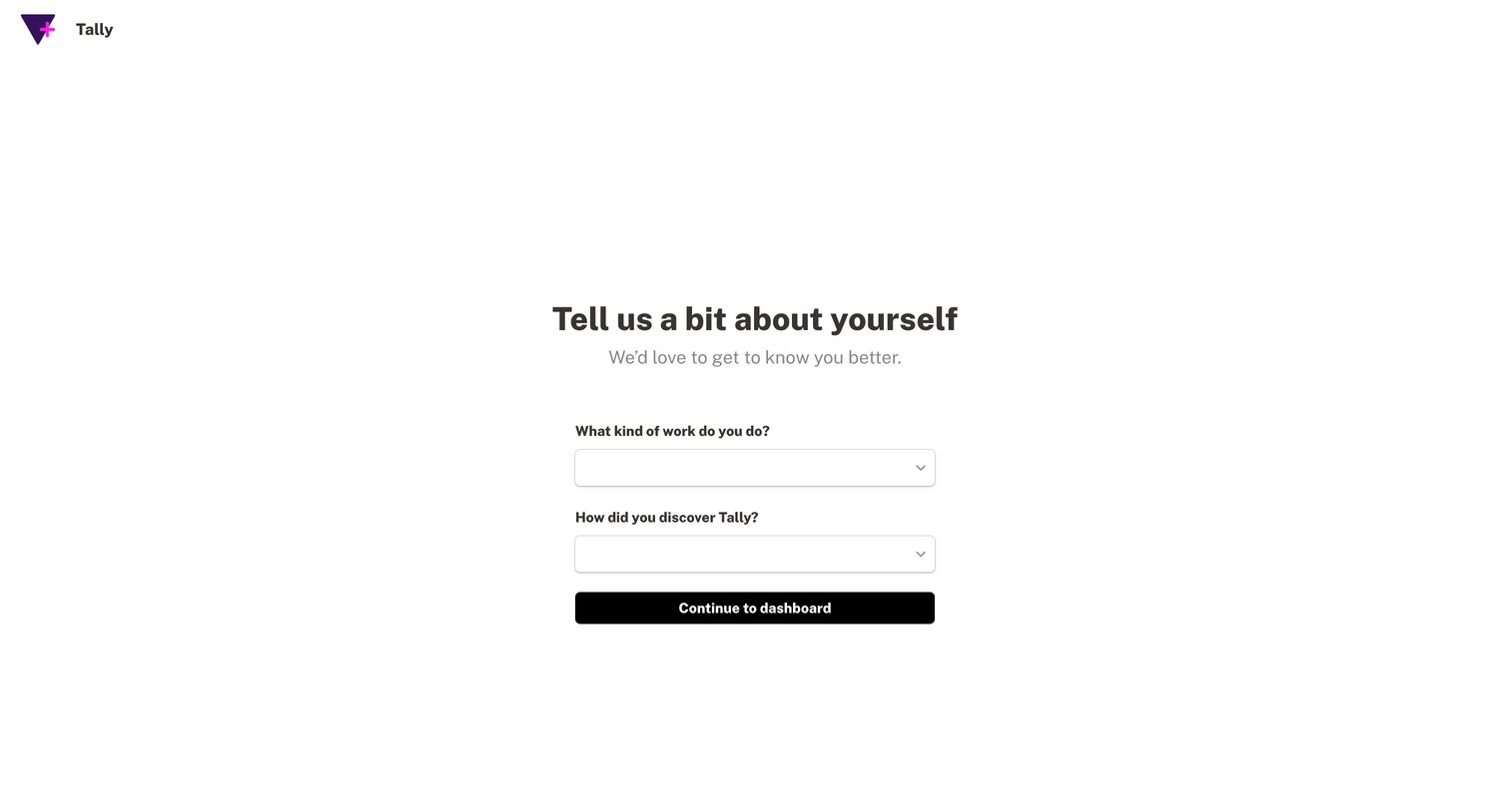 Tally - Sign up - Tally screen