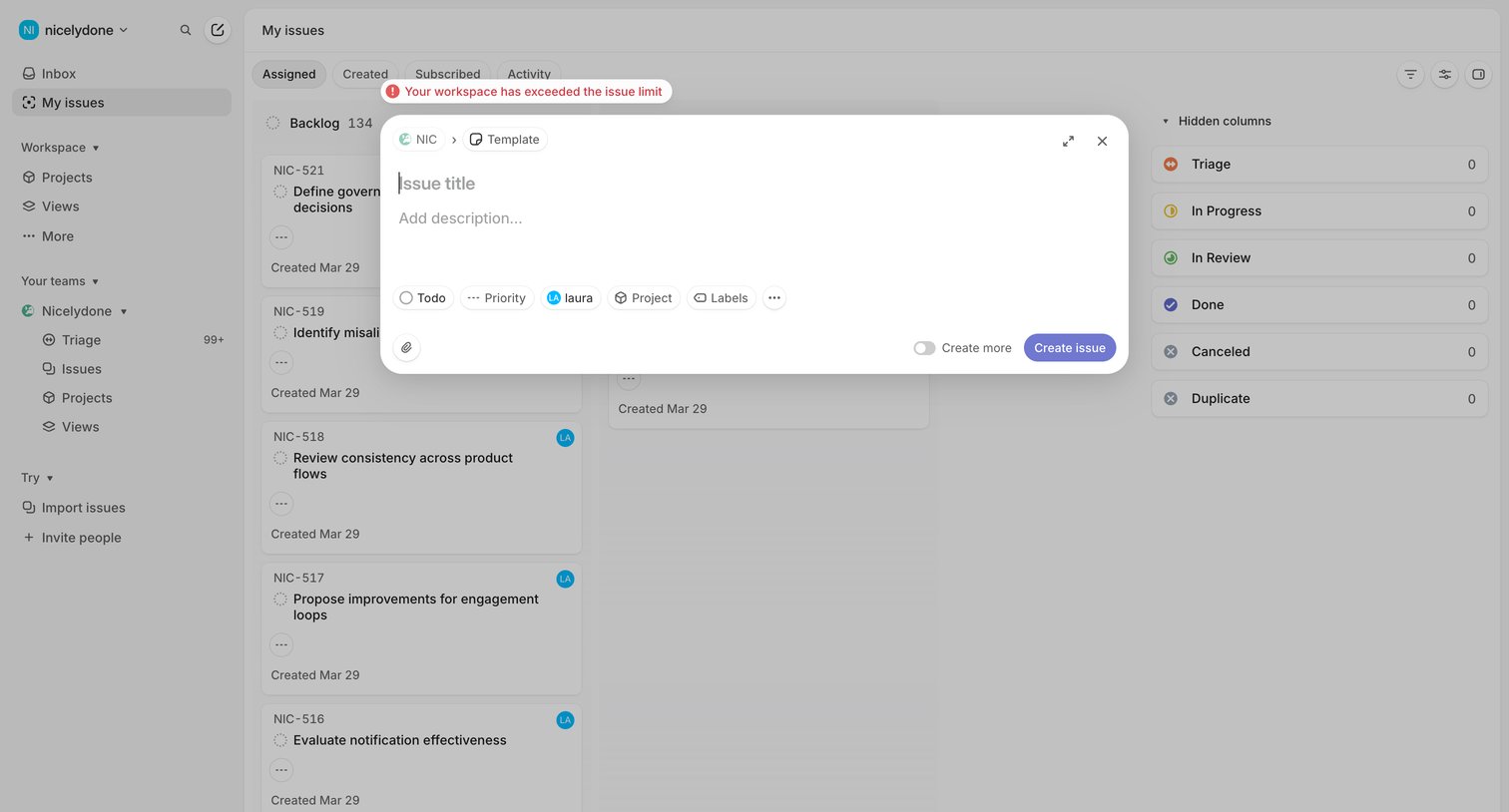 Linear - My issues › Assigned screen