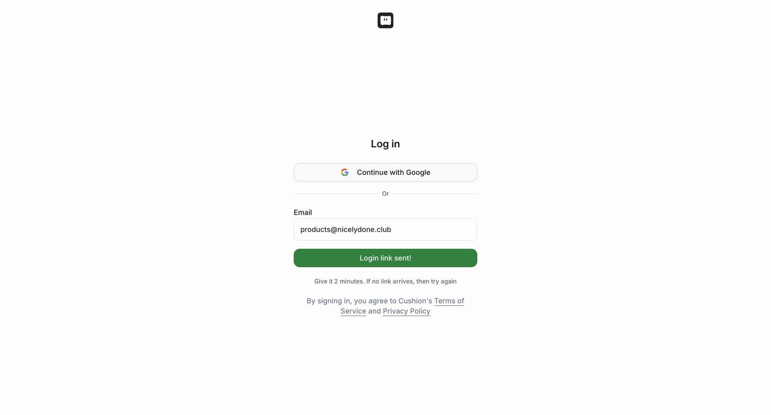 Cushion - Login screen