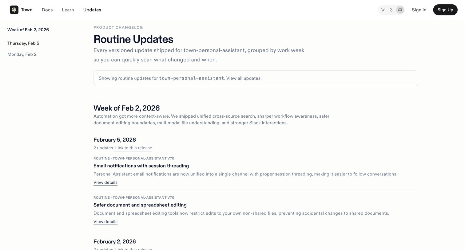 Town - Updates - Town screen