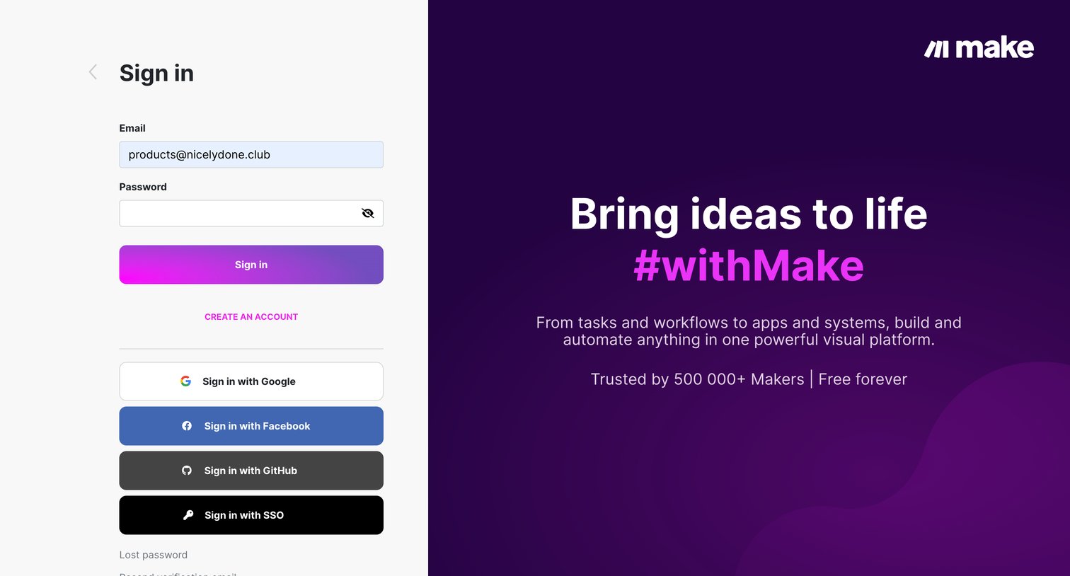 Make - Sign in | Make HQ screen