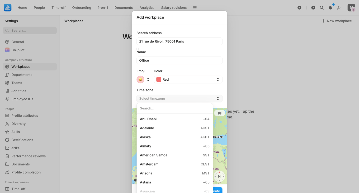 Aboard - Workplaces | Settings | Aboard screen