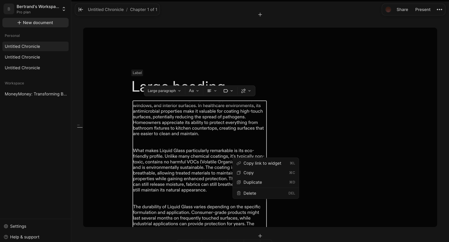 Chronicle screen