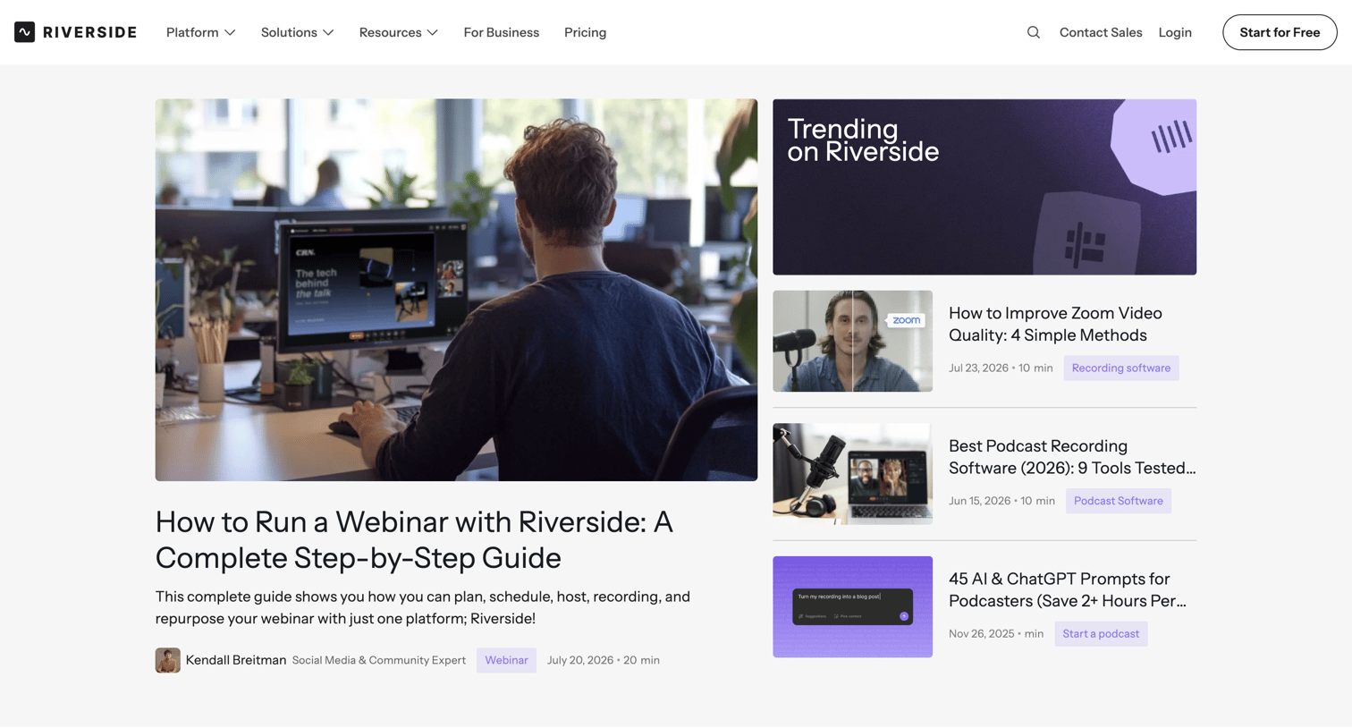 Riverside - Riverside's Podcast Blog | Video Recording & Editing Guides screen
