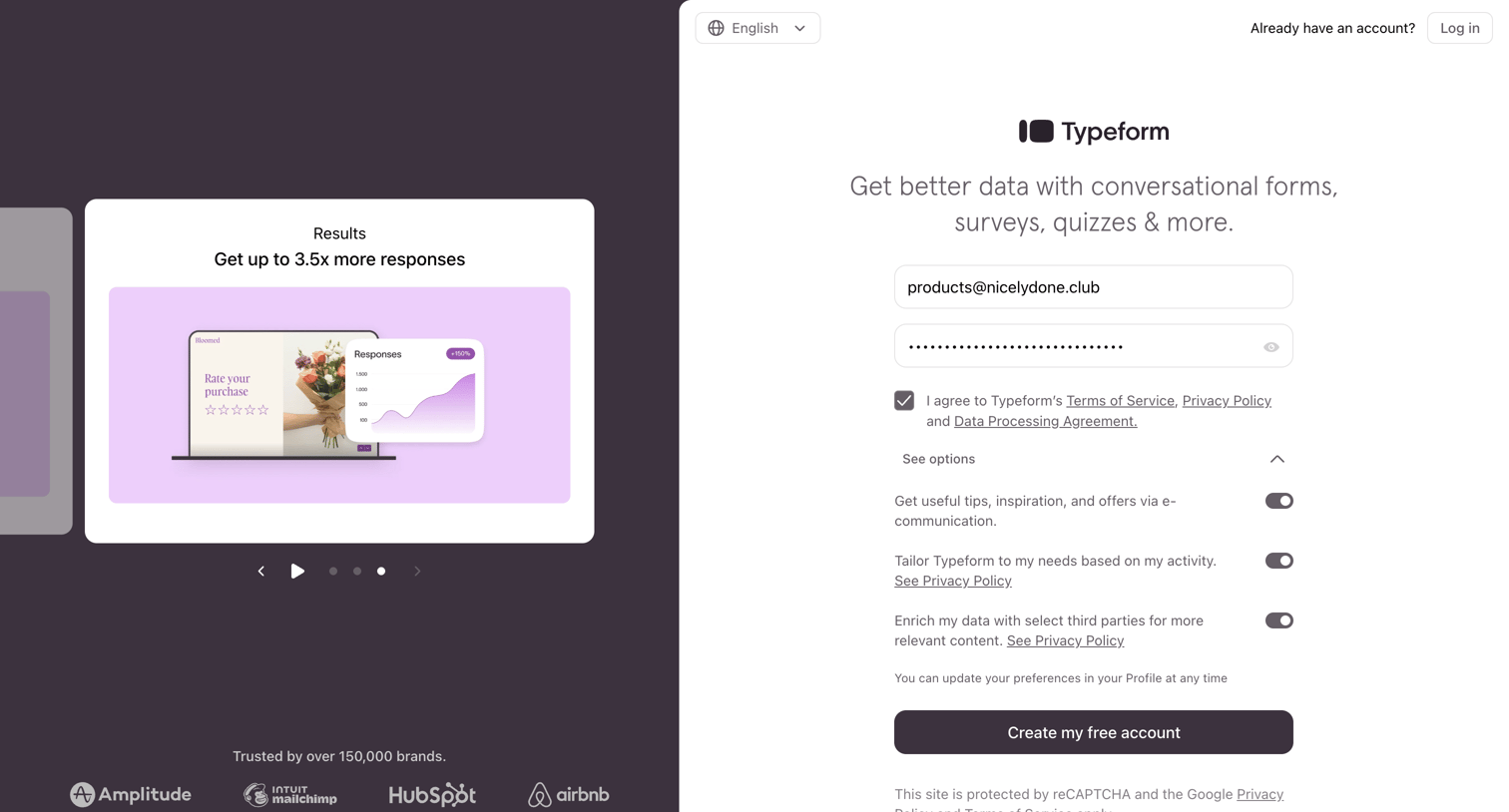 Sign up FREE | Typeform from Typeform
