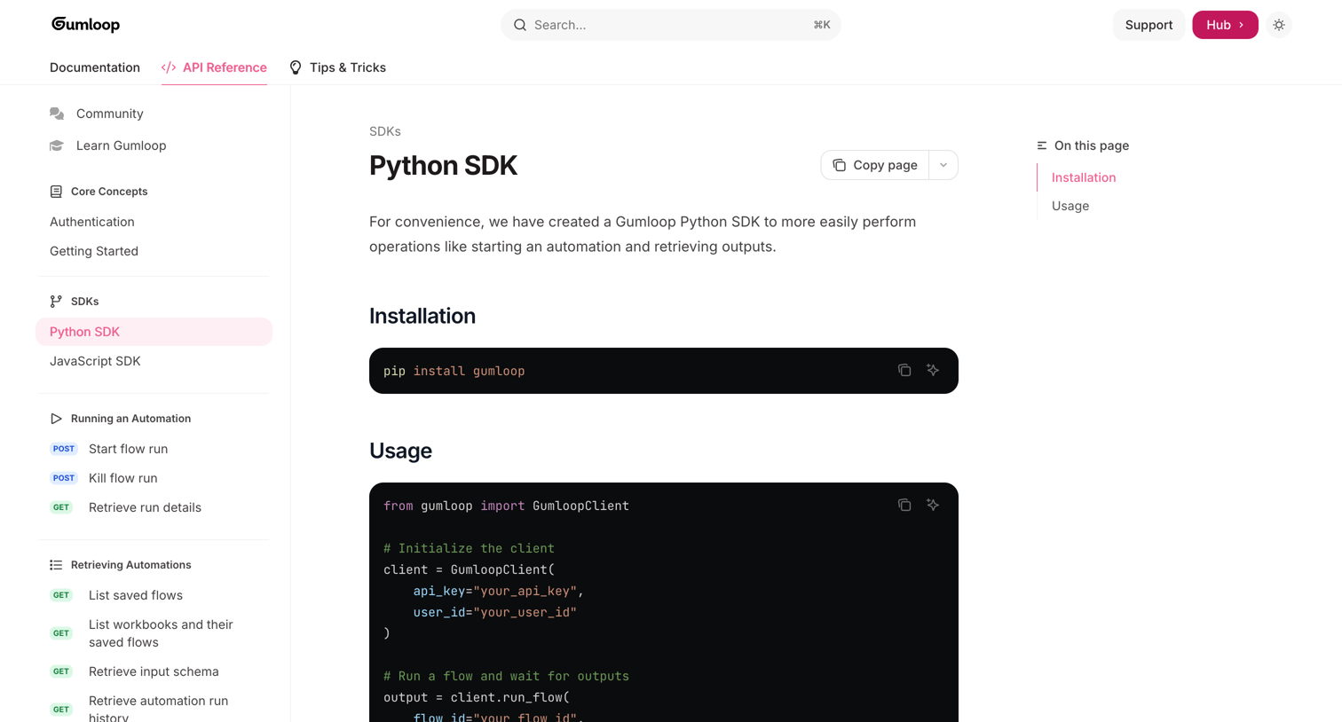Gumloop - Python SDK - Gumloop screen