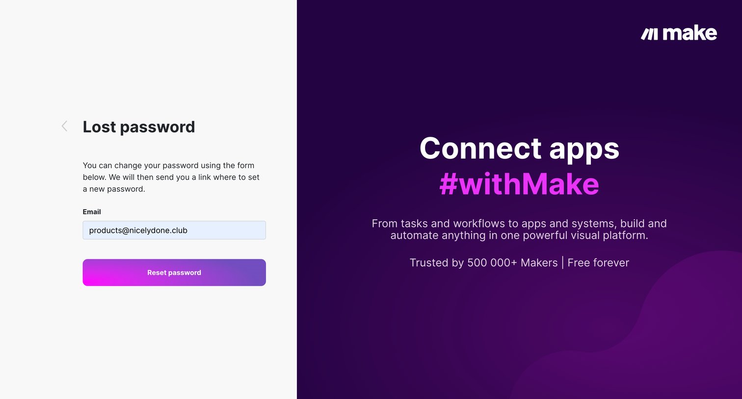 Make - Lost password screen