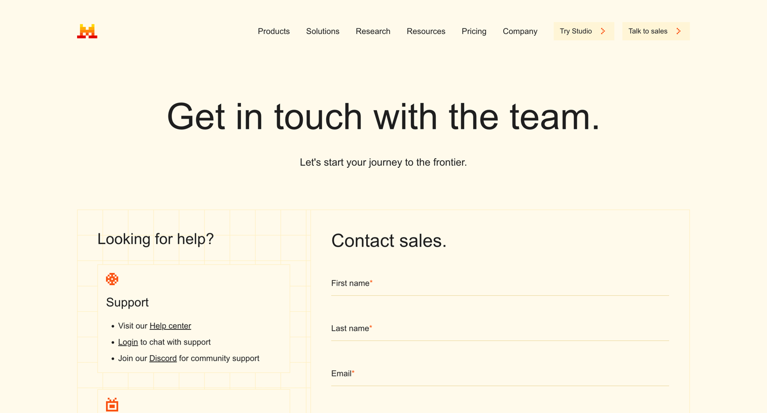 Mistral - Contact us  Mistral AI screen