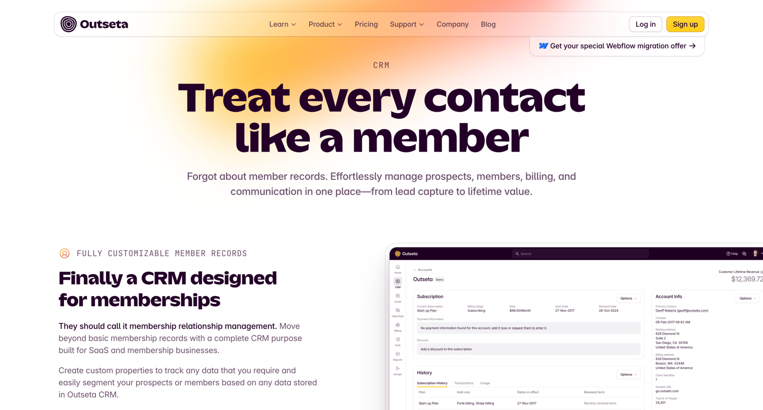 Outseta - CRM and member database  Outseta screen