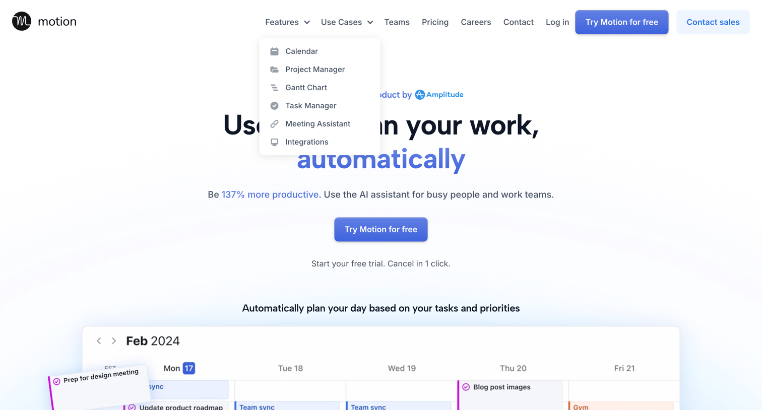 Motion - AI Project and Task Management | Plan Your Work Automatically (Try screen