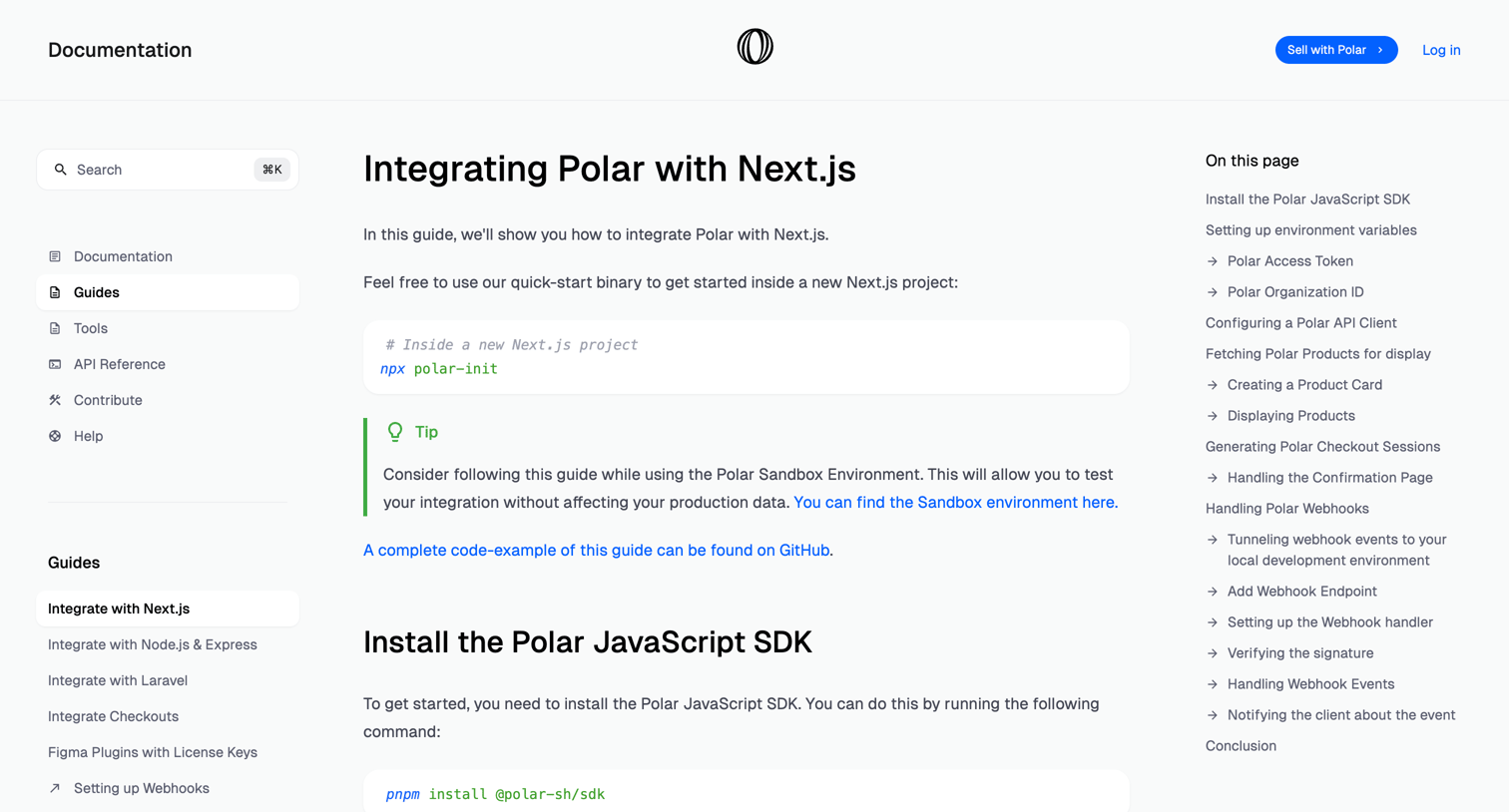 Polar - Integrating Polar with Next.js | Polar screen