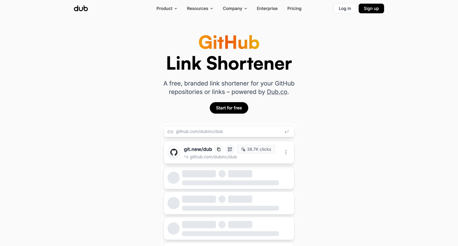 Dub - Git.new – Free GitHub Link Shortener | Dub.co screen