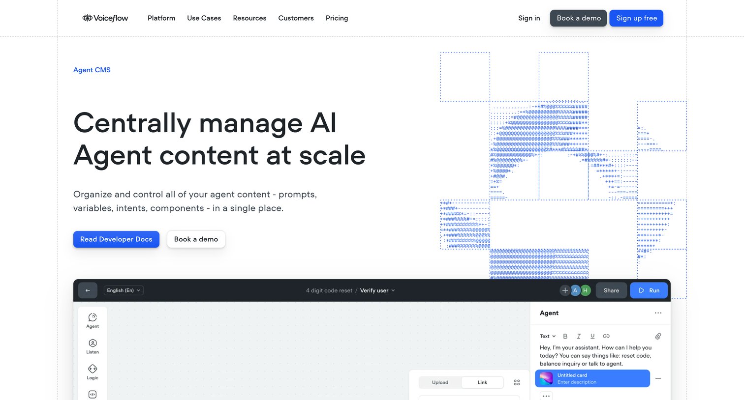 Voiceflow - Agent CMS Voiceflow screen