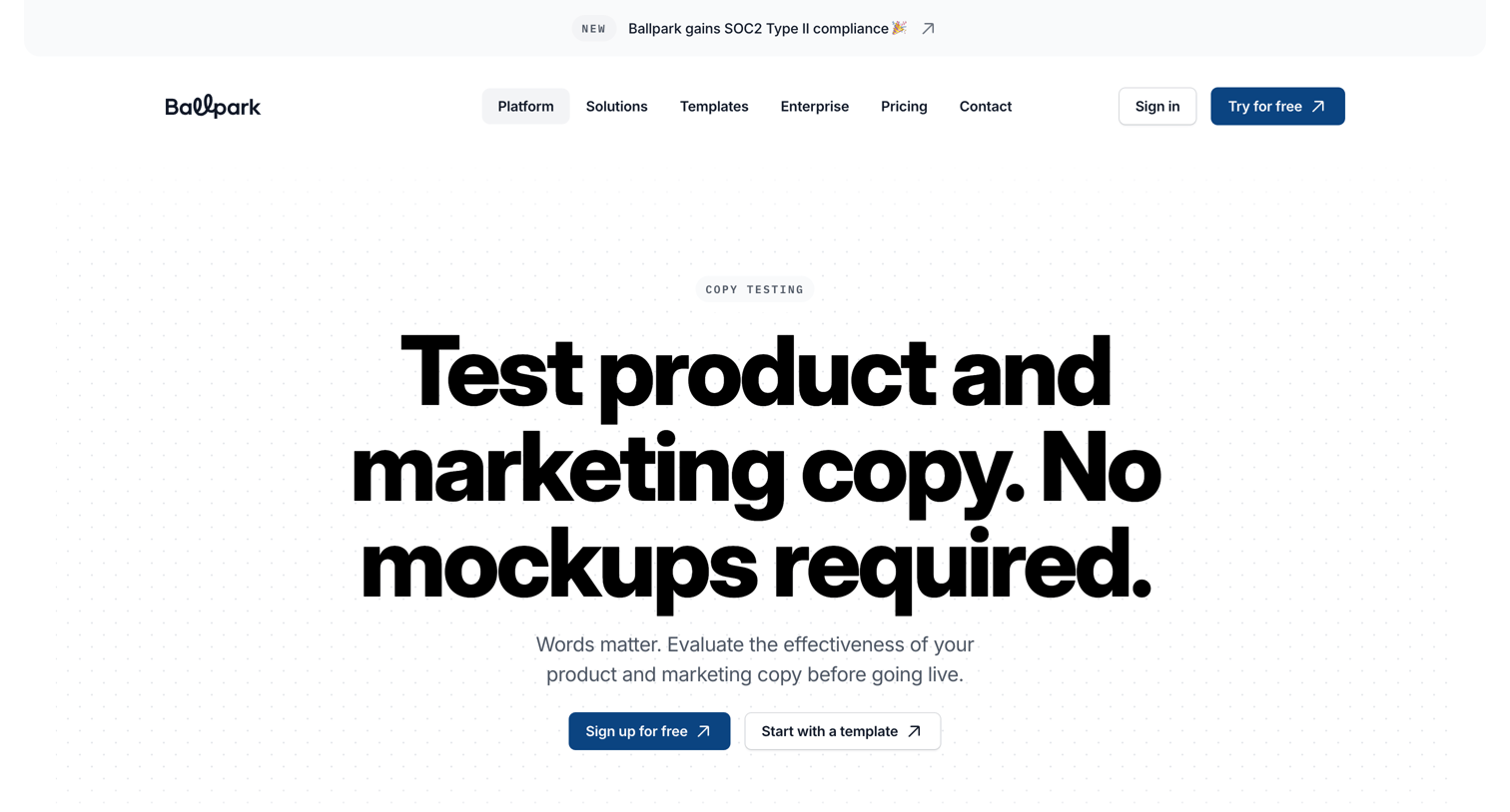 Ballpark - Test your marketing copy. No mockups required. — Ballpark screen