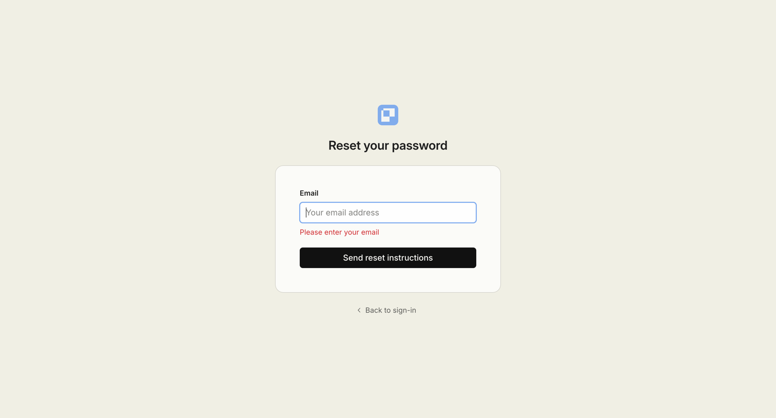 Paper - Reset your password screen