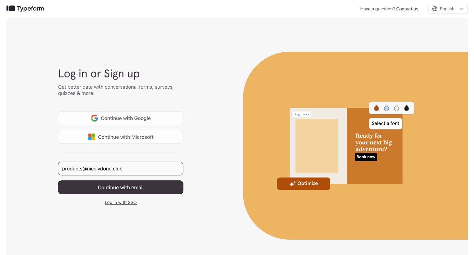 Typeform screen