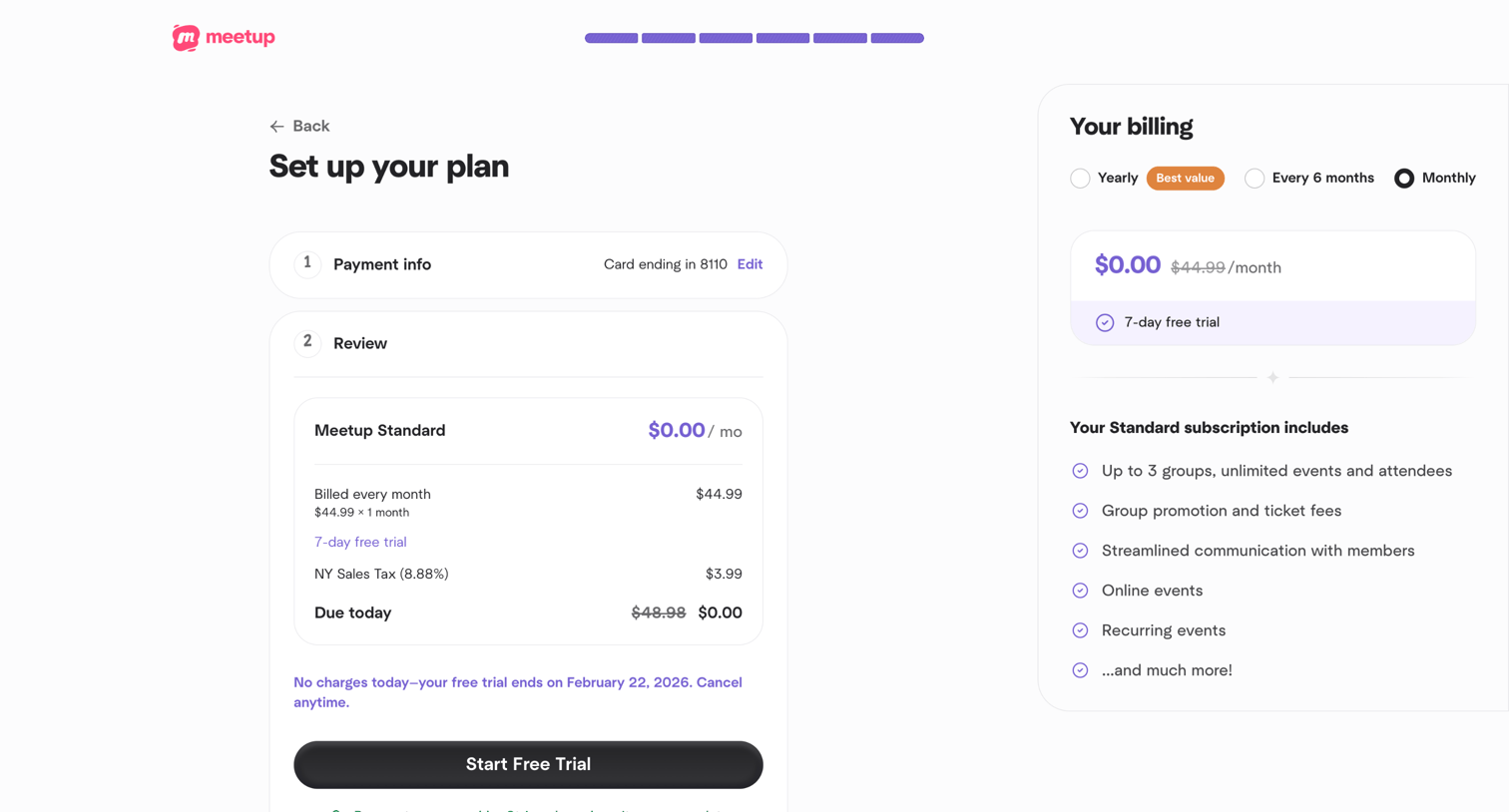 Meetup - Organizer Subscription - Network Setup | Meetup screen