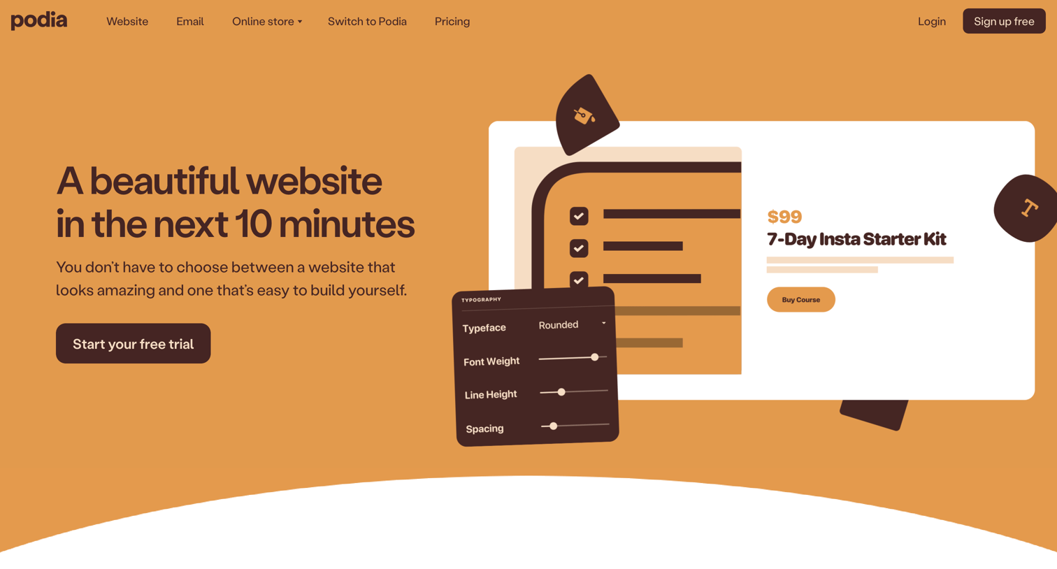 Podia - Build a beautiful website in 10 minutes | Podia screen