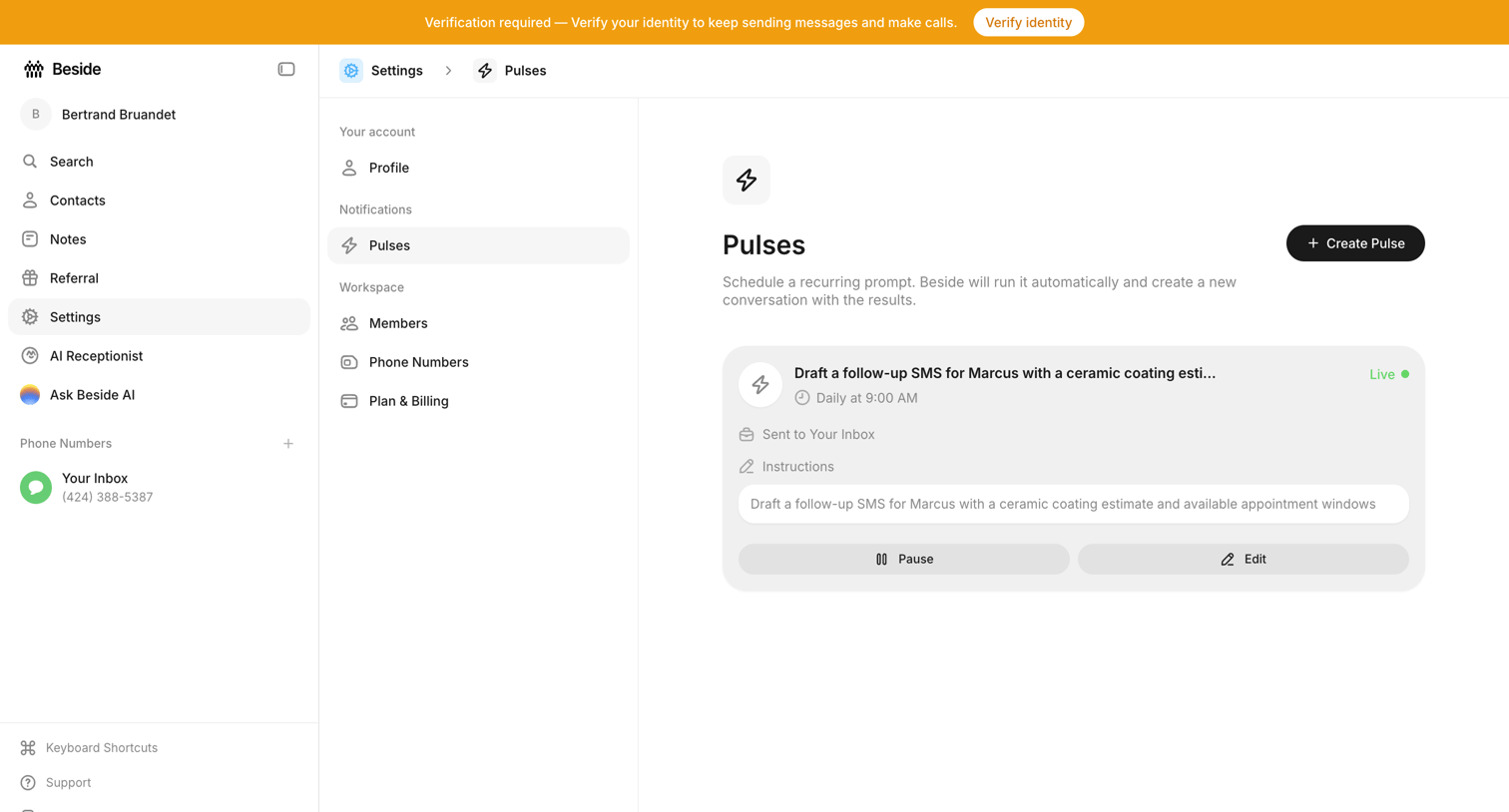 Beside - Pulses - Settings - Beside screen