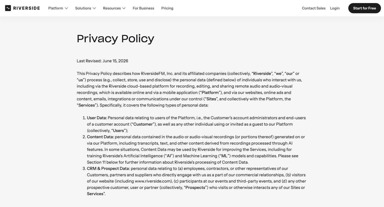 Riverside - Privacy Policy - Riverside screen