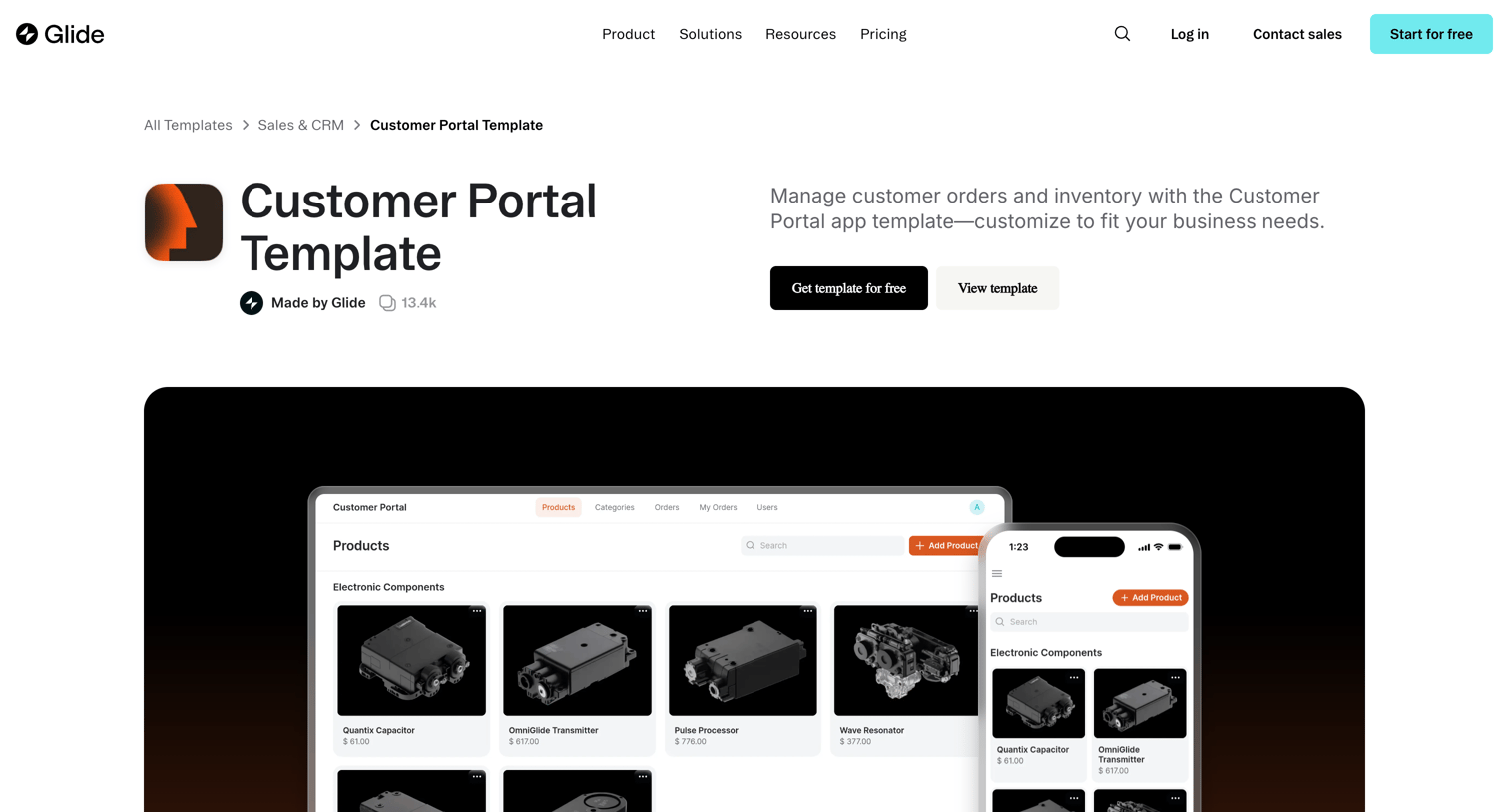 Glide - Customer Portal Template No Code App Glide screen